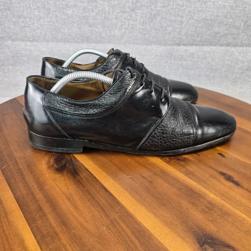 Darian Mens Black Leather Cap Toe Oxford Dress Shoes Mixed Texture Size 10.5